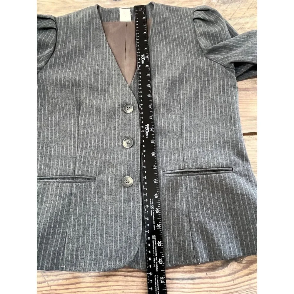 VTG Fire Fly 2 Piece Skirt Suit Womens 9/10 Gray Pinstriped 80s Union Made